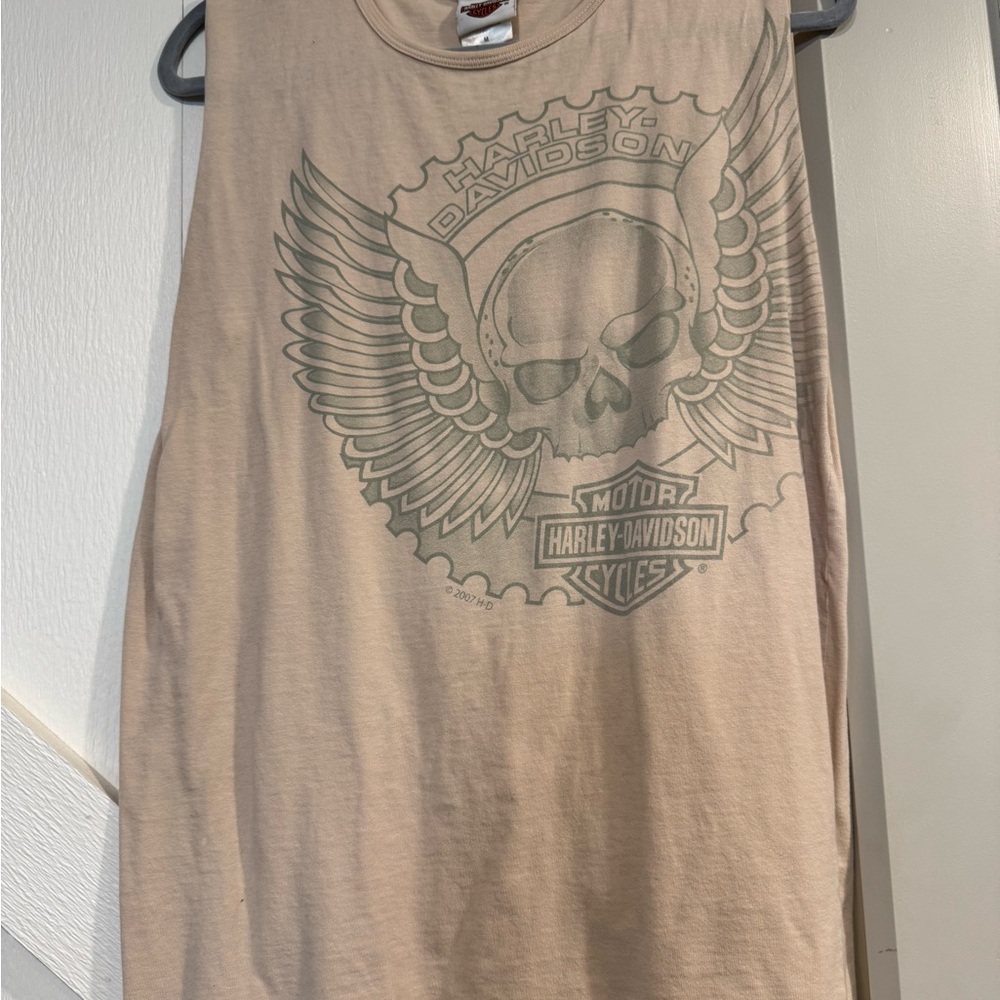 Vintage Harley-Davidson Beige Skull Graphic Tank Top